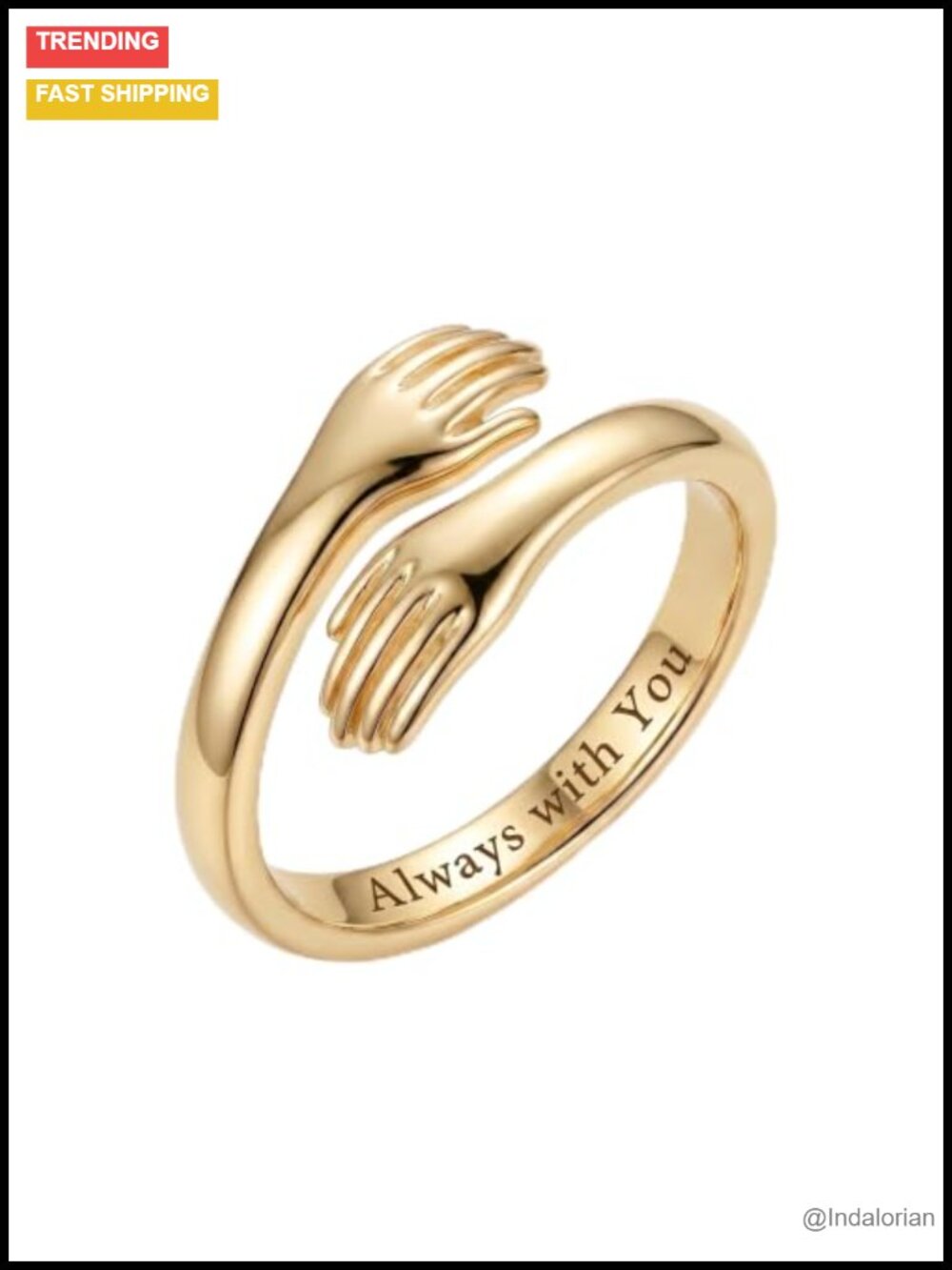 Zoeniya Hug Ring Adjustable Gold Plated Open Hands Engraved